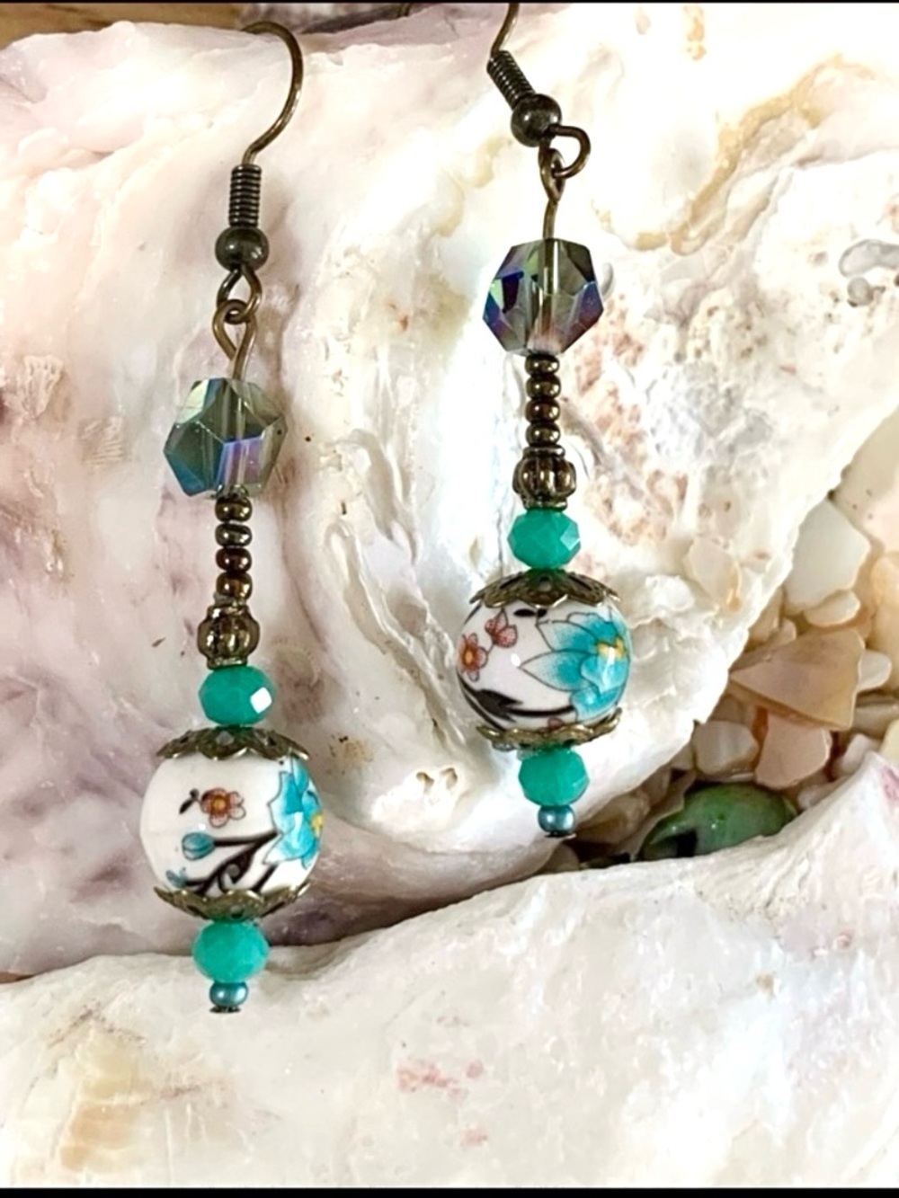 Hand Painted Porcelain Asian Inspired Earrings